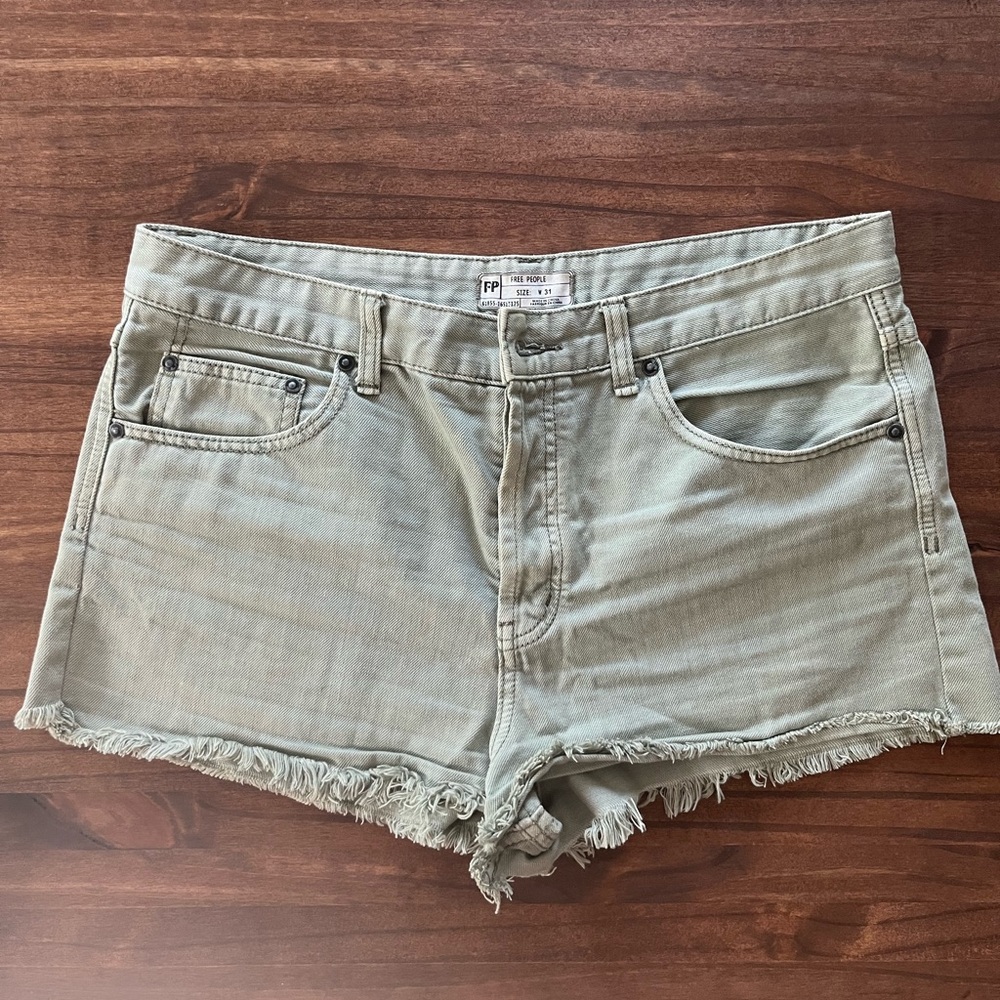 Free People We The Free Green Distressed Denim Shorts